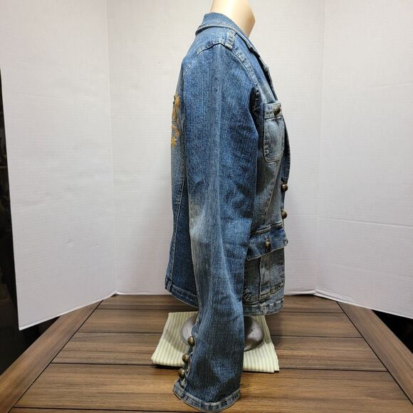 Faded Glory Stretch Denim Jean Jacket Embroidered Design - Size Missy 12 - Picture 6 of 9